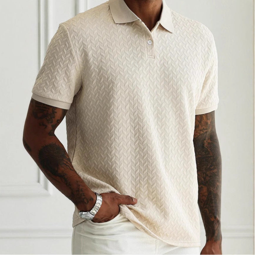 Collar Front Button Short Sleeve Simple Polo Shirt by Lakd London
