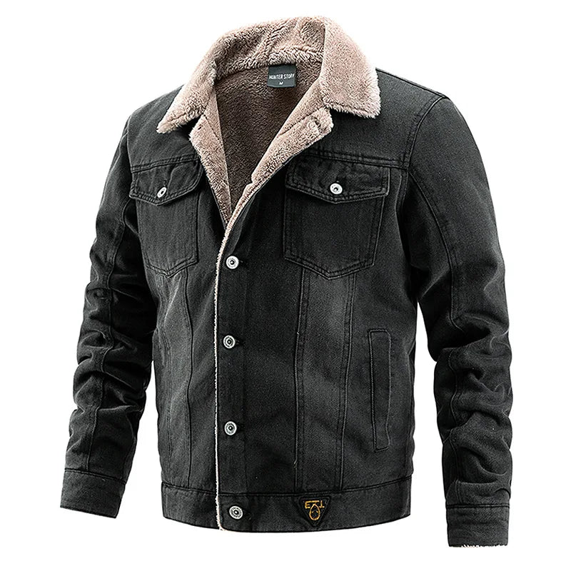 Mens Fleece Thickened Denim Jacket | Winter Warm Vintage Casual Streetwear Coat