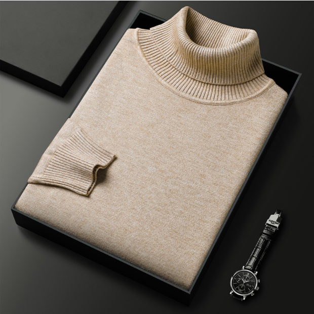 Men's Spring Solid Classic Turtleneck Knit Smart Casual Sweater