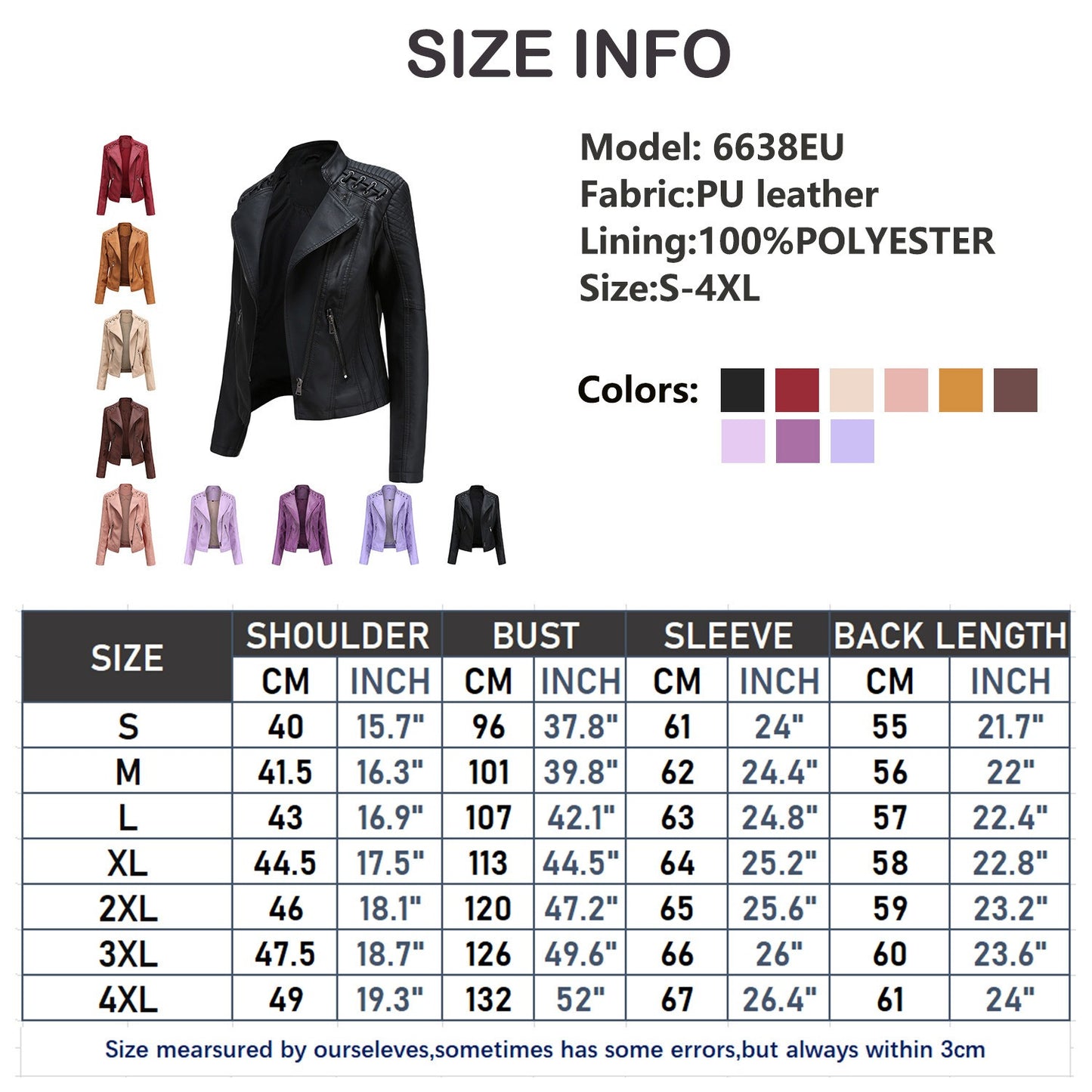 Womens Lapel Biker Washed PU Leather Jacket