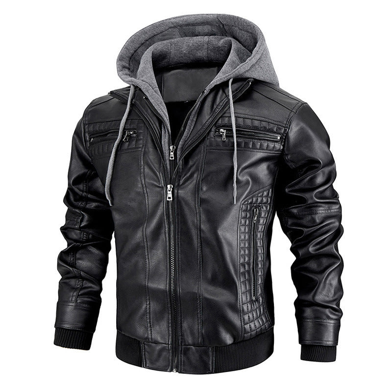 Mens Hooded Jacket | Zipper Pockets Warm Leather Coat - LAKD London