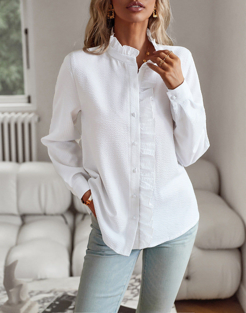 Striped Ruffled Textured Long Sleeves Button Down Commuting Shirt by Lakd London