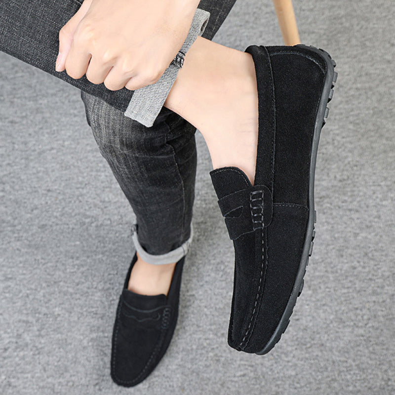 Men's Solid Color Suede Loafers | Breathable Comfort Slip-on Flat Shoes