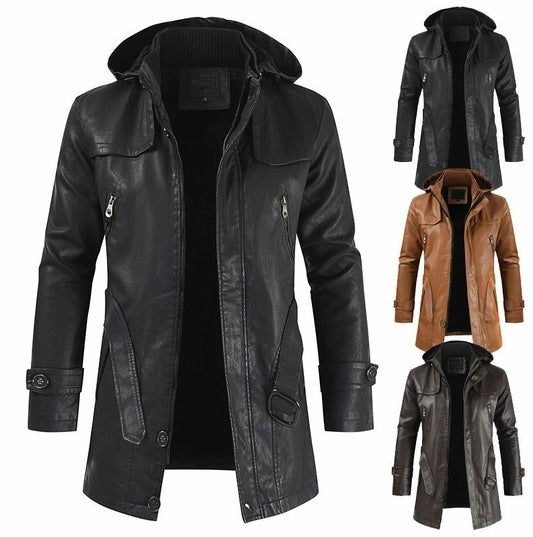 Plus Size Men's Mid-length Leather Coat by Lakd London