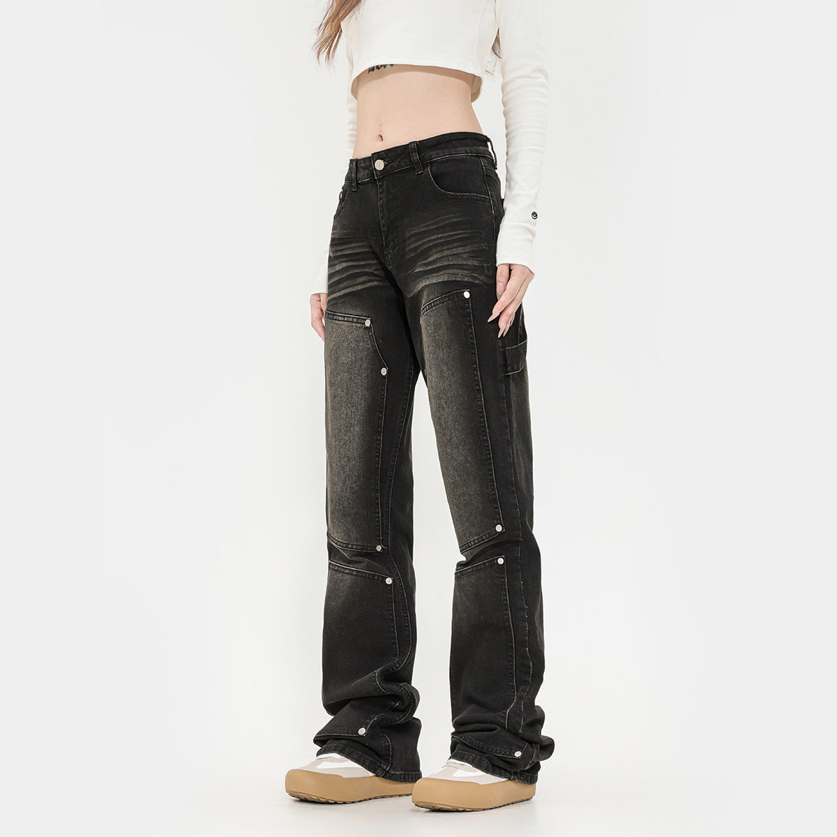 Womens Washed High Street Vintage Jeans Skinny Jeans | Loose fit Biker Pants