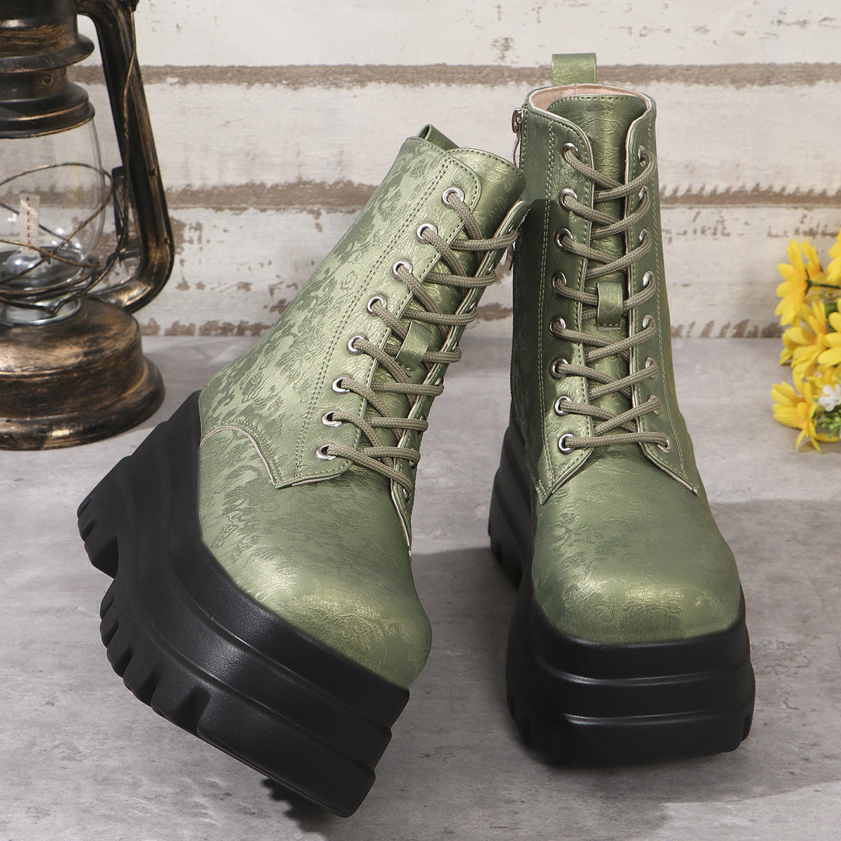 Women's Chunky Platform Plus Round Toe Patchwork Retro Martin Boots