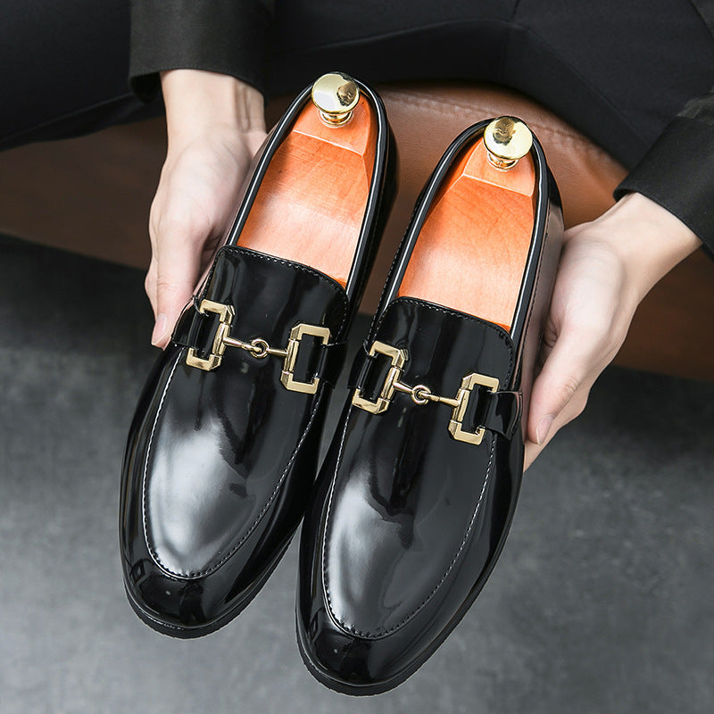 Men's Black Glossy Loafers | Plus Size Casual Leather Shoes