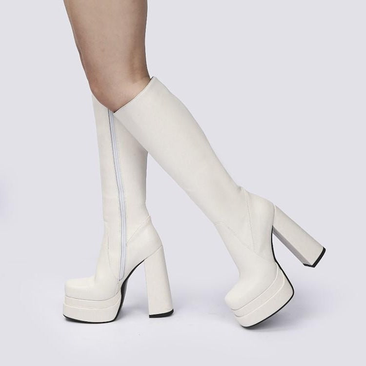 Womens American Platform Thick High Heel Boots | Thick Sole Leather Shoes