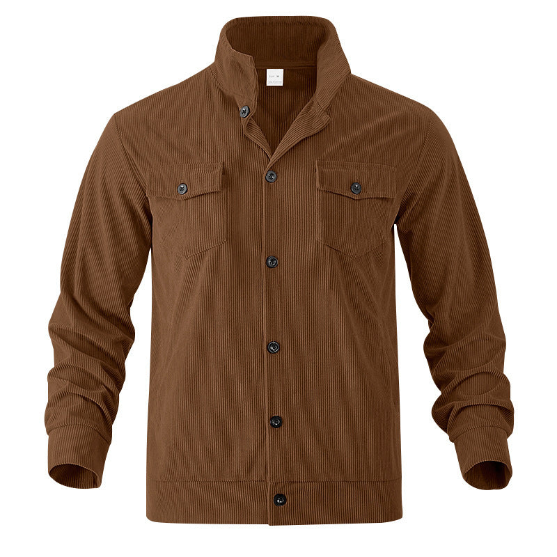Mens Versatile Corduroy Multi-pocket Long Sleeve Stand-up Collar Jacket