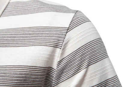 Mens Striped Lapel Polo Shirt | Summer Textured Short Sleeve Tee