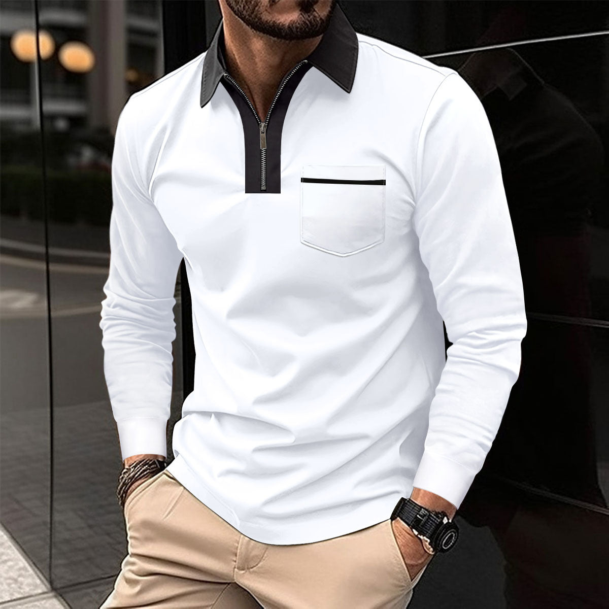 Mens Long Sleeve Zipper Polo Shirts Casual Lapel Henley by Lakd London