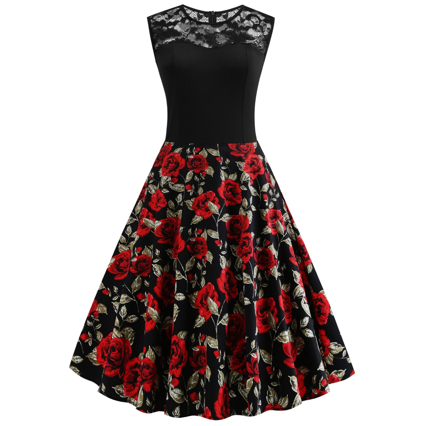 Lace Stitching Sleeveless Floral-print Retro Dress by Lakd London