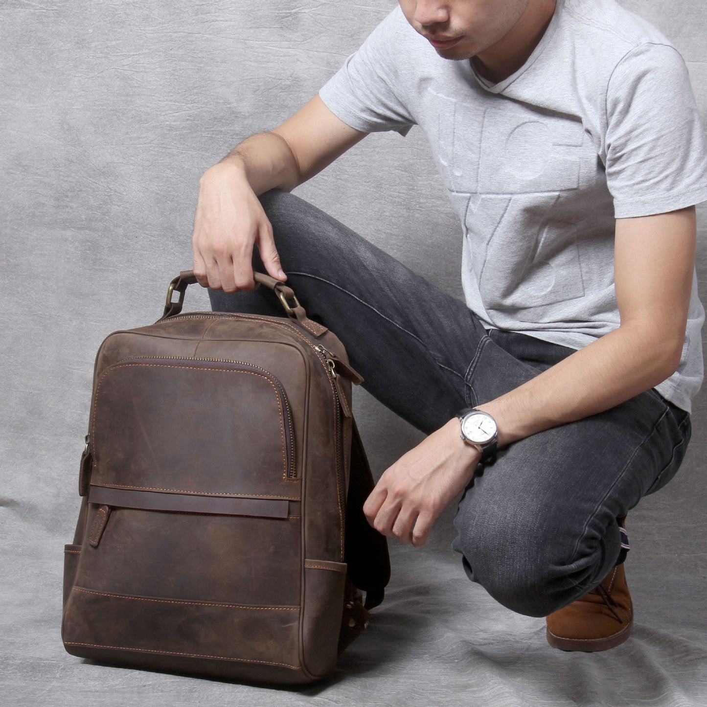 Retro Horse Leather Men's Leather Backpack by Lakd London