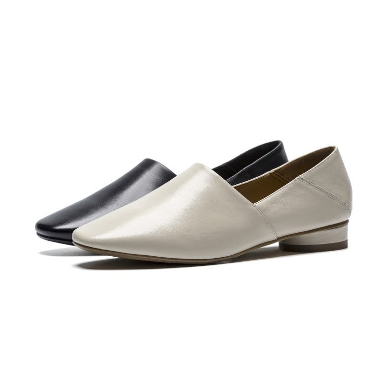 Women's Flat Sole Cowhide Shoes | Low-heel Deep Mouth Square Head Shoes