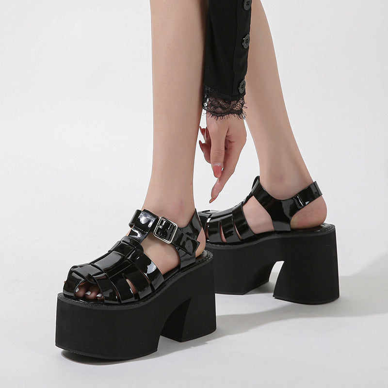 Womens Chunky Heel Platform High Heel Sandals Muffin