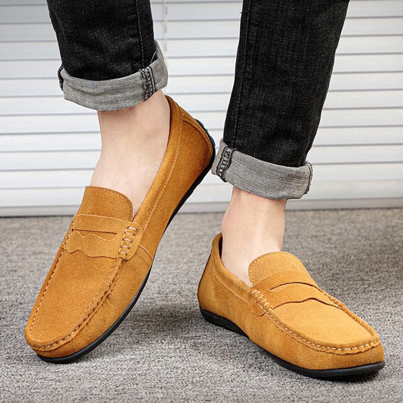Men's Solid Color Suede Loafers | Breathable Comfort Slip-on Flat Shoes