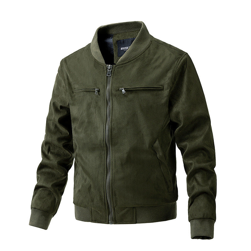 Mens Suede Stand Collar Jacket | Double Zipper Pocket - LAKD London