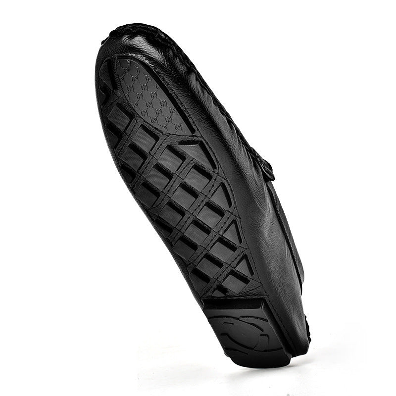 Mens Plus Size Cowhide Casual Shoes | British One Pedal Loafers
