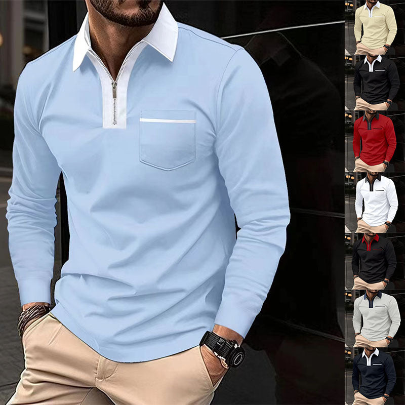 Mens Long Sleeve Zipper Polo Shirts Casual Lapel Henley by Lakd London