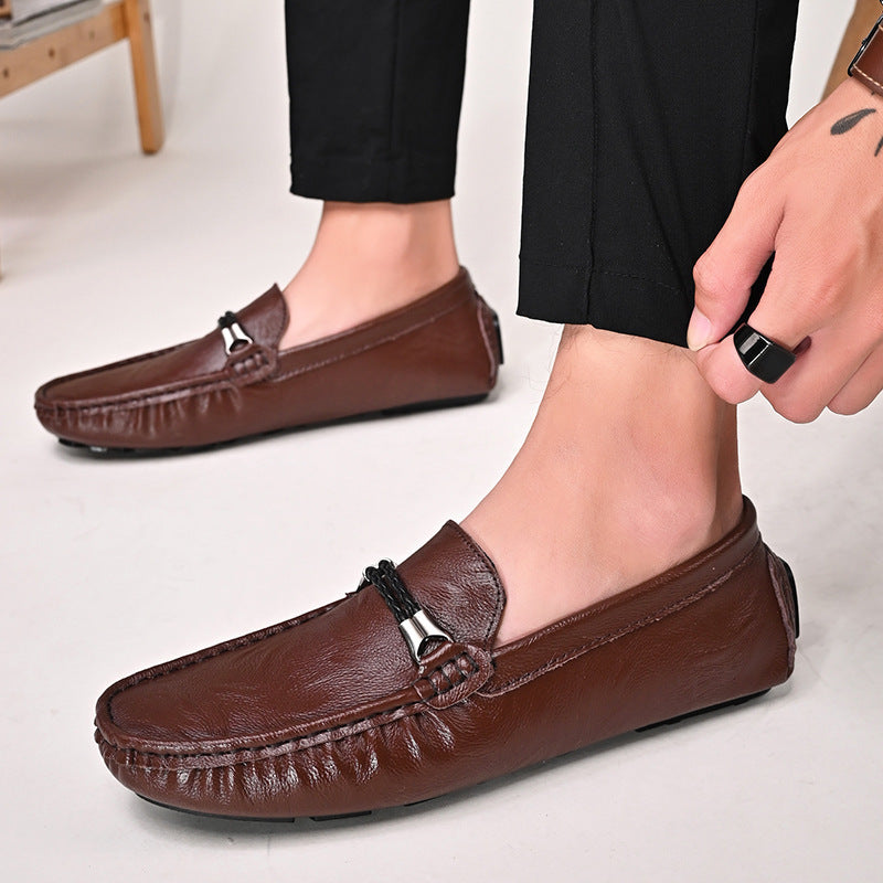 Mens Plus Size Cowhide Casual Shoes | British One Pedal Loafers