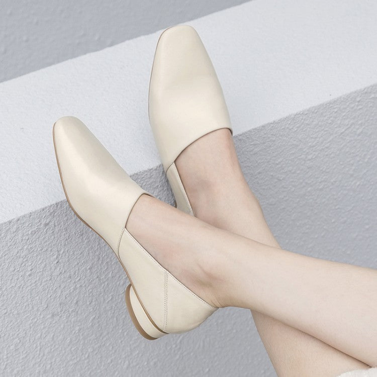 Women's Flat Sole Cowhide Shoes | Low-heel Deep Mouth Square Head Shoes