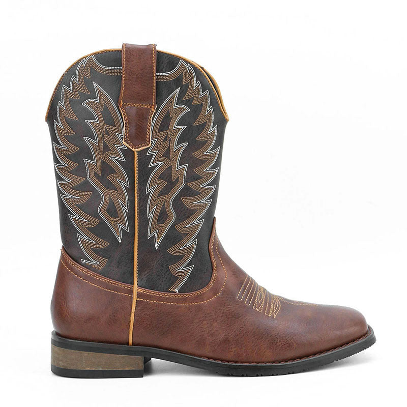 Mens Western Denim Cowboy Boots | Square Toe Motorcycle Shoes