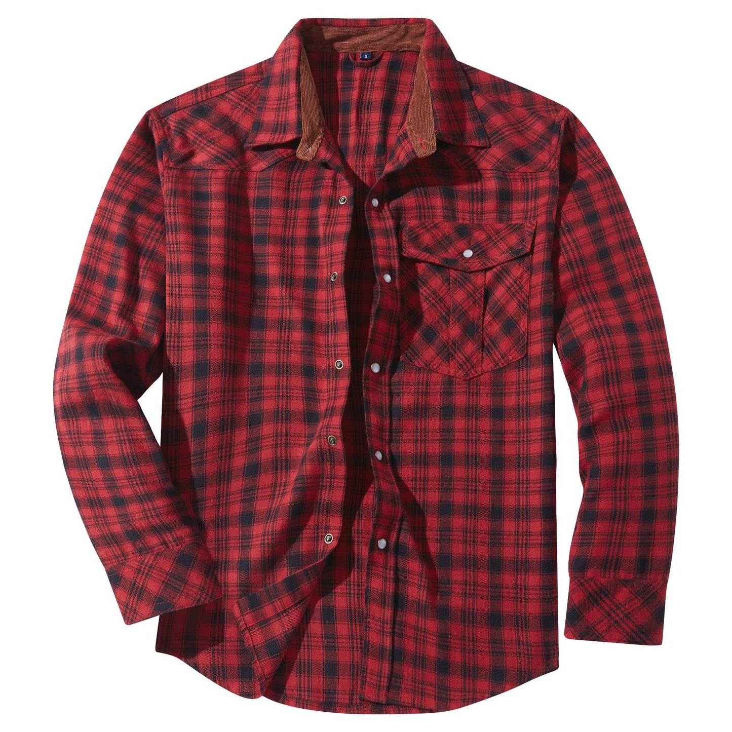 Mens Flannel Plaid Shirt | Retro Pearl Buckle Western Style Long Sleeve Shirt