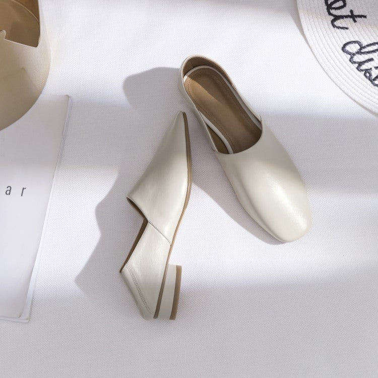Women's Flat Sole Cowhide Shoes | Low-heel Deep Mouth Square Head Shoes