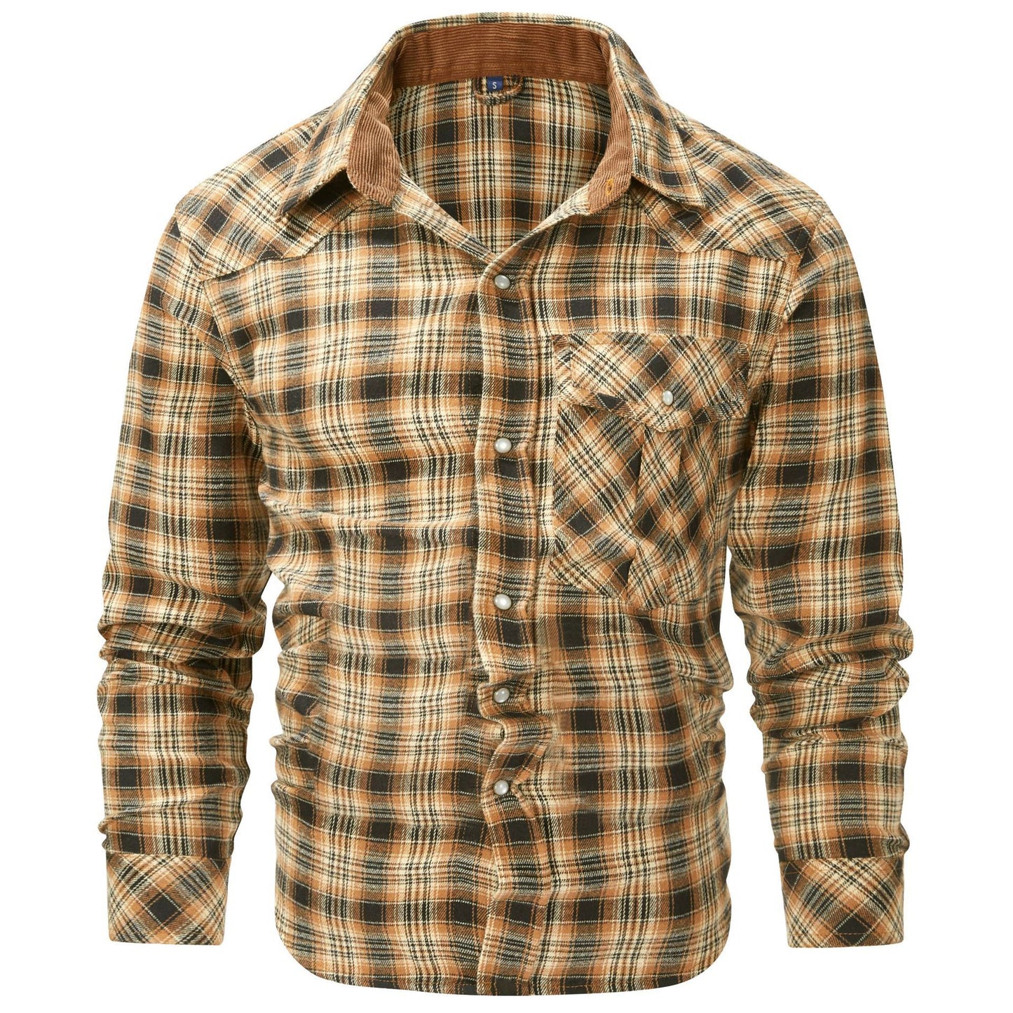 Mens Flannel Plaid Shirt | Retro Pearl Buckle Western Style Long Sleeve Shirt