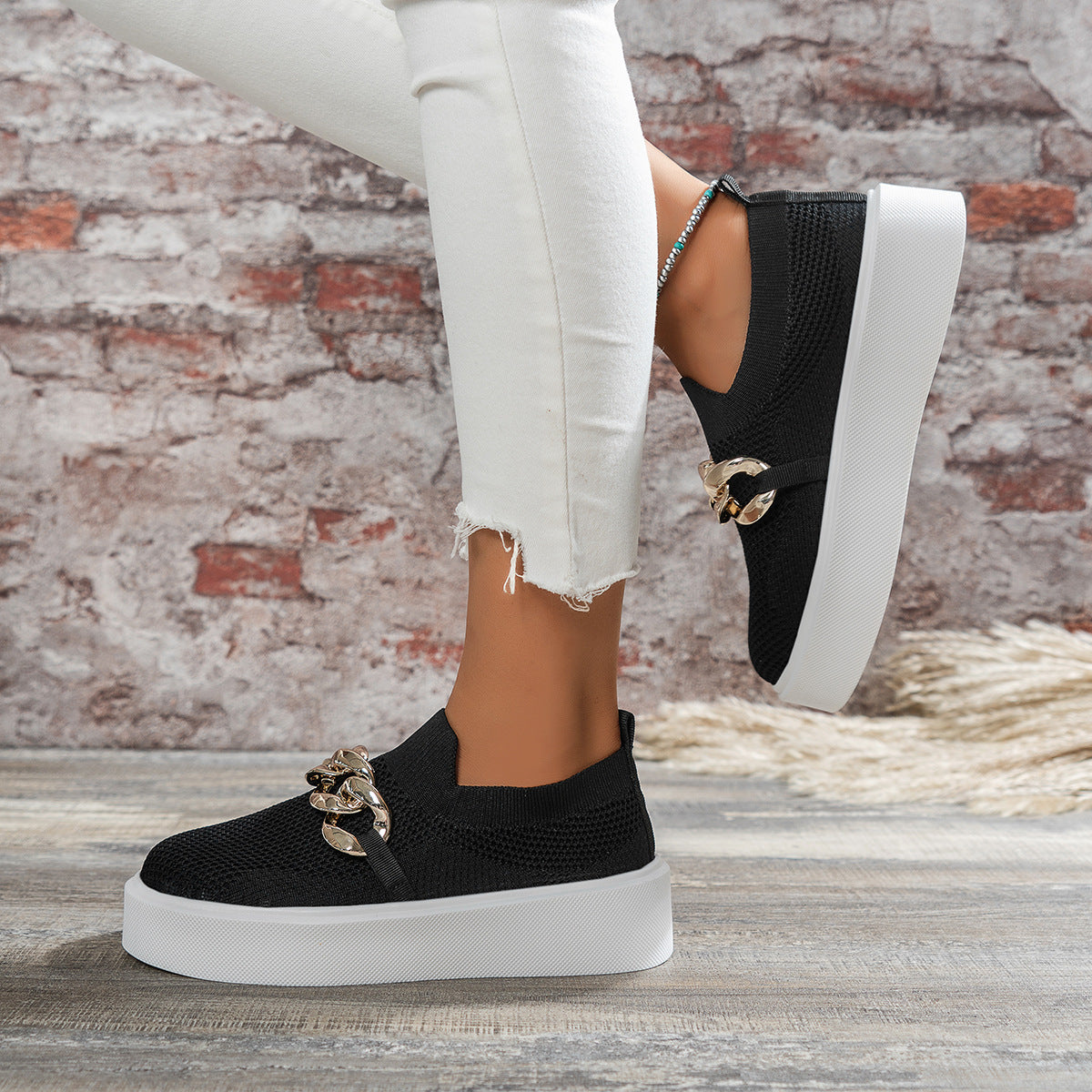 Womens Chain Flats Breathable Mesh Shoes