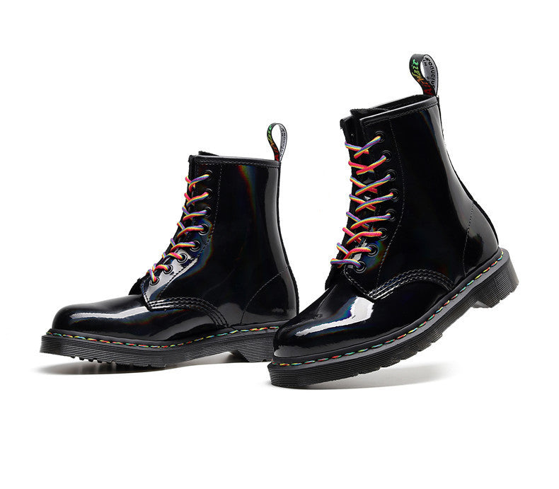 Women's High-top Glossy Martin Boots | Round Head Mirror Laser Military Boots