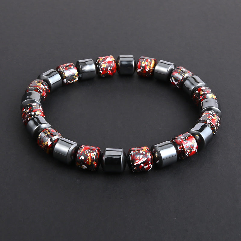 Mens Fashion Natural Black Gallstone Stretch Bracelet - Lakd London