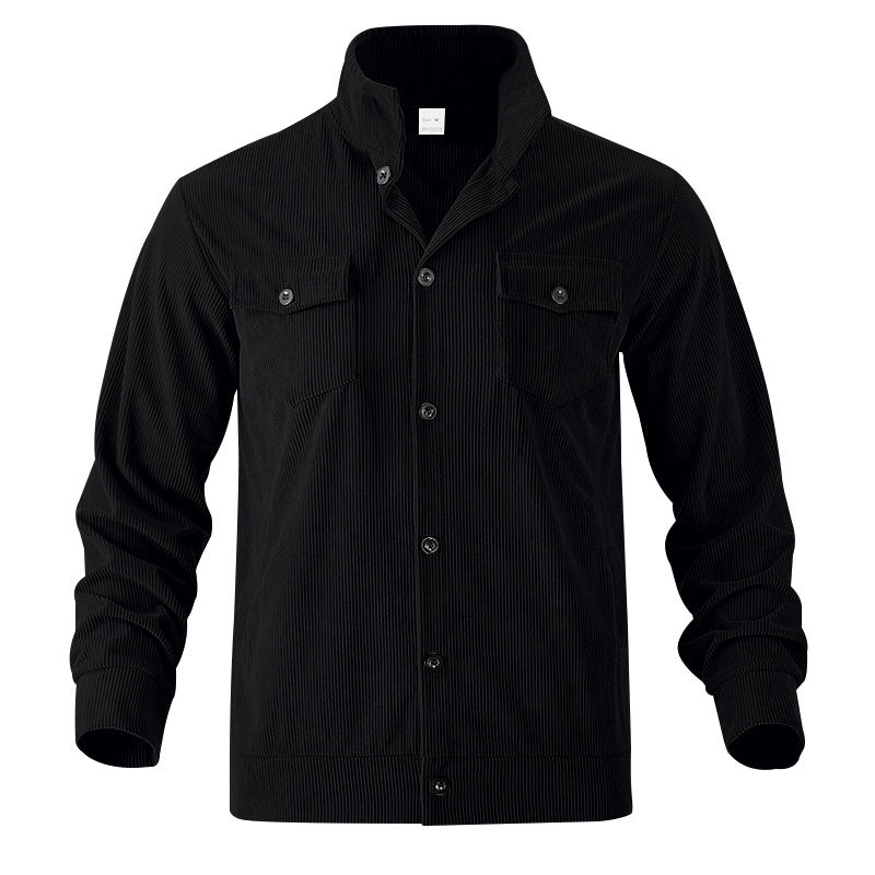 Mens Versatile Corduroy Multi-pocket Long Sleeve Stand-up Collar Jacket
