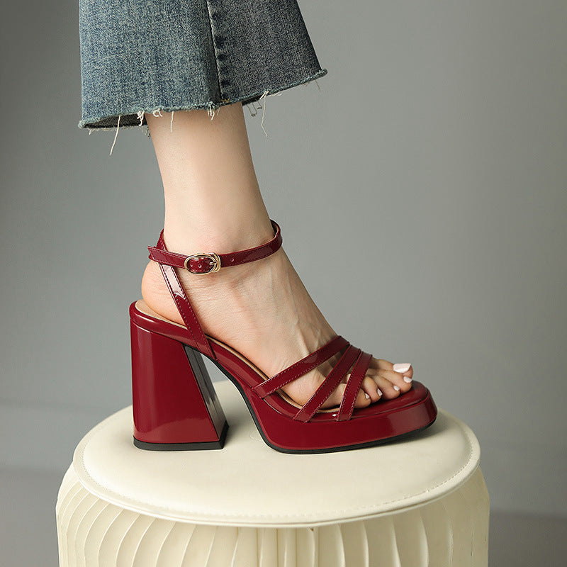 Womens European Style Roman High Heels | Glossy Event Shoes