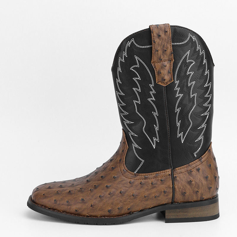 Mens Western Denim Cowboy Boots | Square Toe Motorcycle Shoes