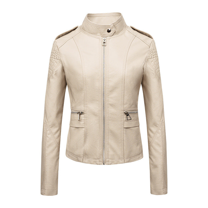 Women's Slim-fit Leather Jacket | Motorcycle Style PU leather Winter Zipper Coat