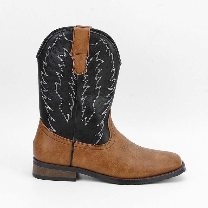 Mens Western Denim Cowboy Boots | Square Toe Motorcycle Shoes