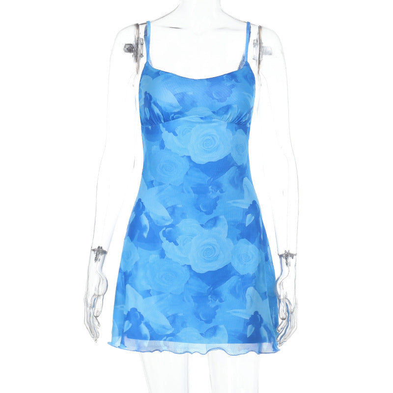 Waist-tight Hip Skirt Mesh Printing Slip Dress by Lakd London