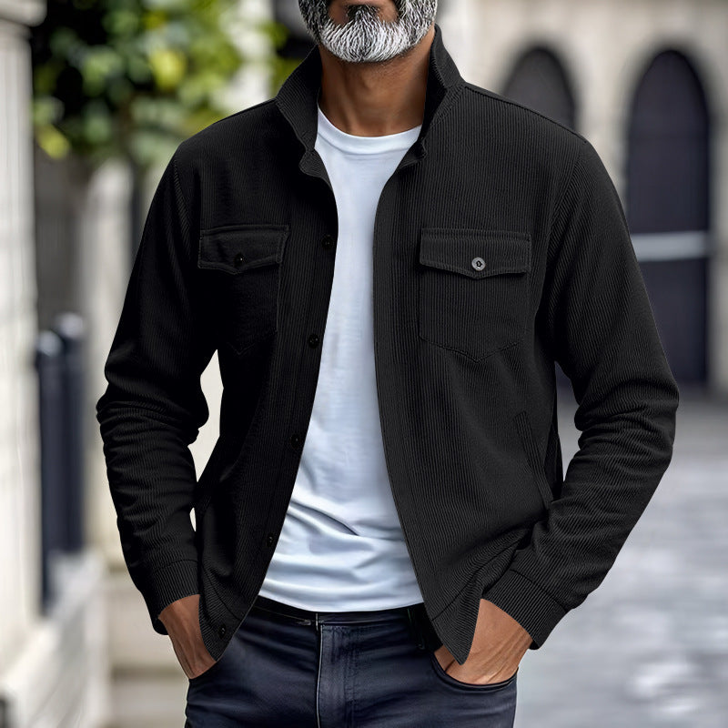 Mens Versatile Corduroy Multi-pocket Long Sleeve Stand-up Collar Jacket