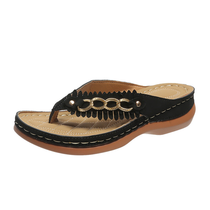 Womens Wedge Sandals With Chain | Anti-Slip Slippers Retro Flip Flops - Lakd London