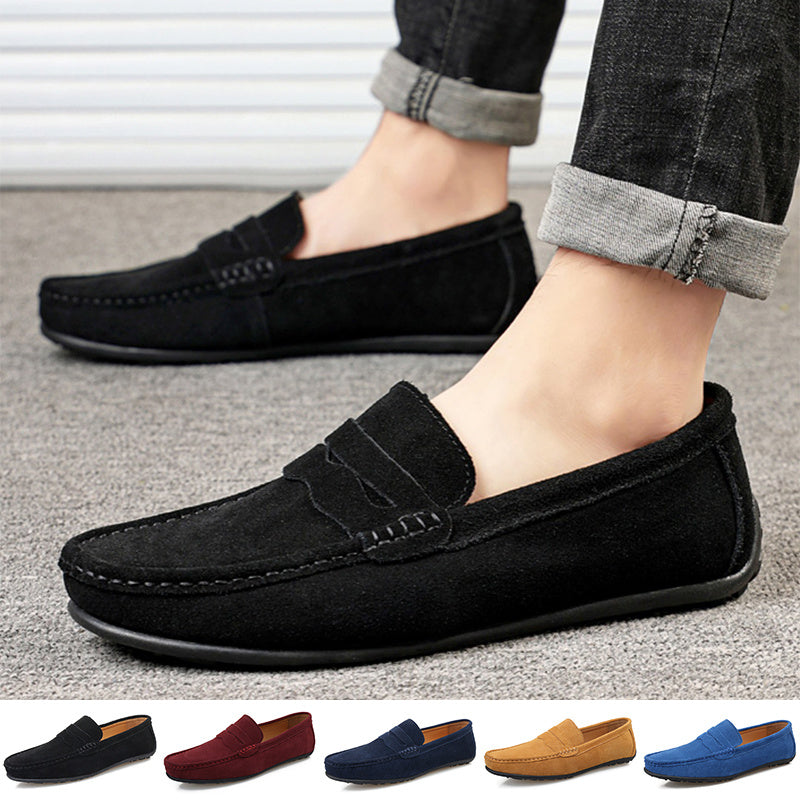 Men's Solid Color Suede Loafers | Breathable Comfort Slip-on Flat Shoes