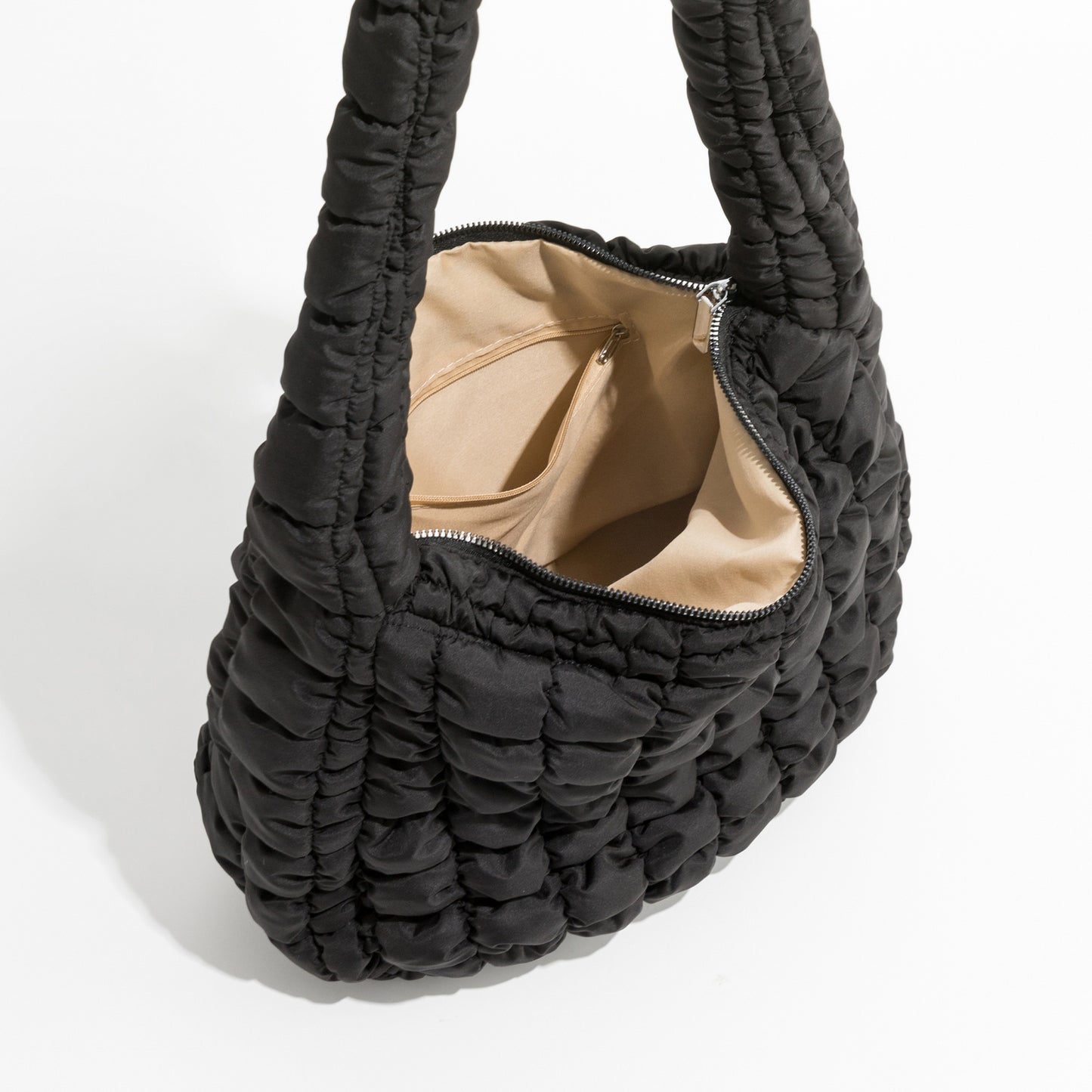 Womens Padded Shoulder Purse | Quilted Feather Down Hobo Bag - LAKD London