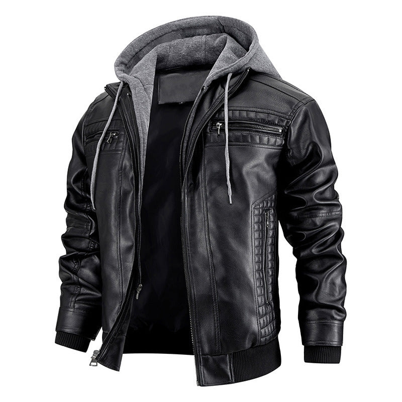 Mens Hooded Jacket | Zipper Pockets Warm Leather Coat - LAKD London