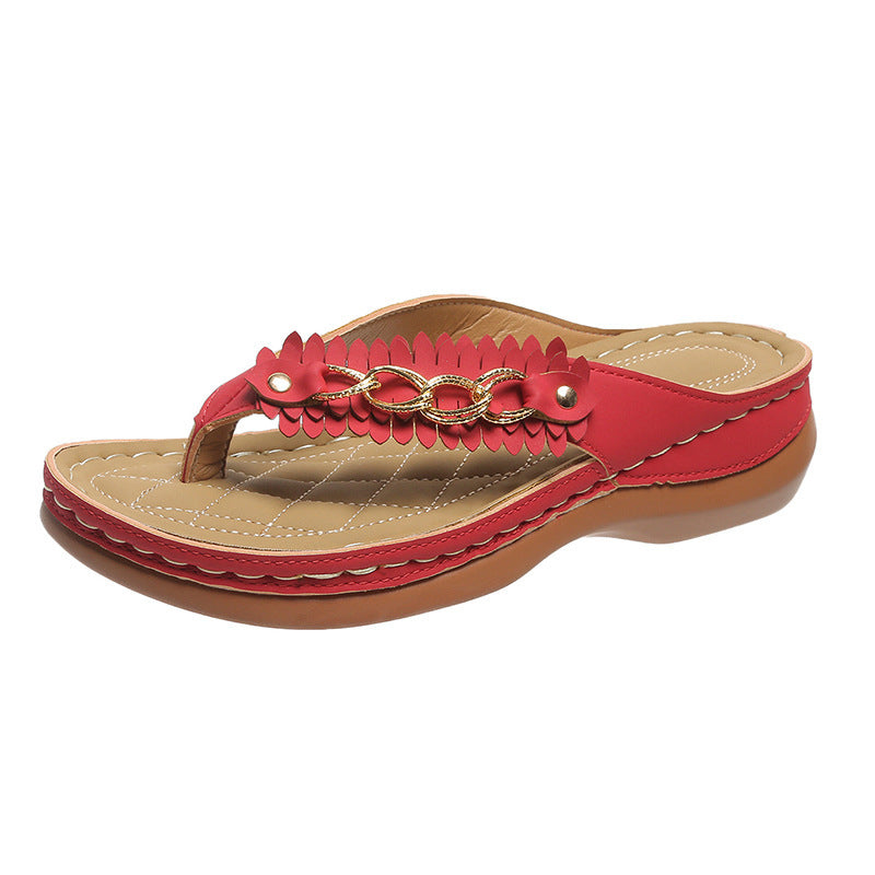 Womens Wedge Sandals With Chain | Anti-Slip Slippers Retro Flip Flops - Lakd London