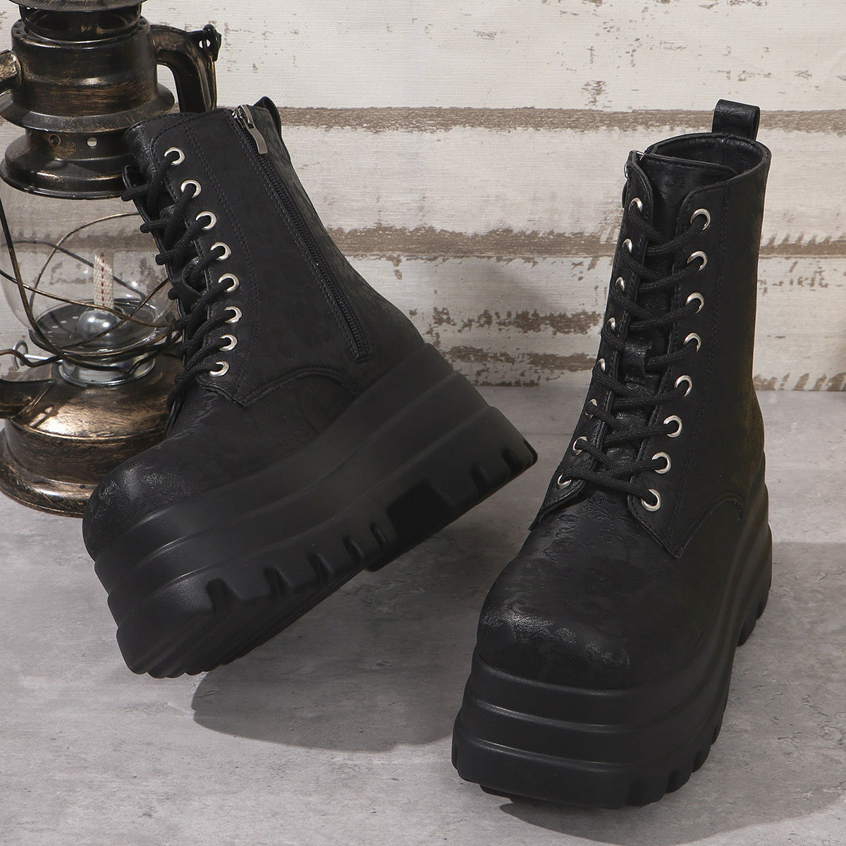 Women's Chunky Platform Plus Round Toe Patchwork Retro Martin Boots