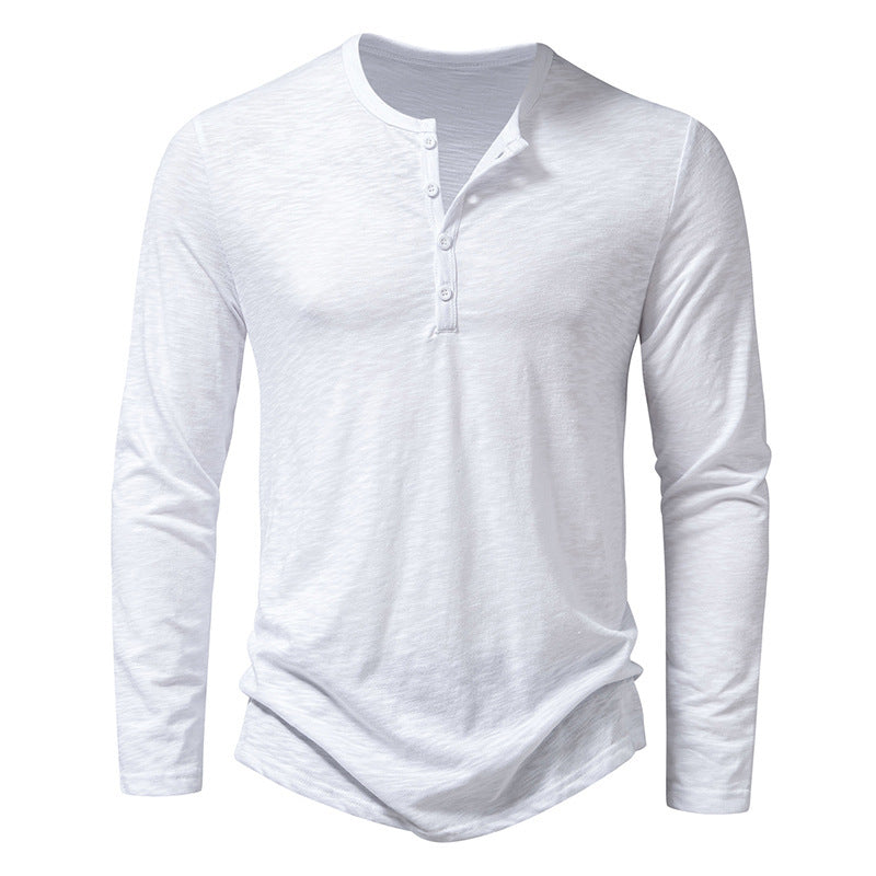 Mens Long Sleeve T-shirt | Button Henry Collar Tops