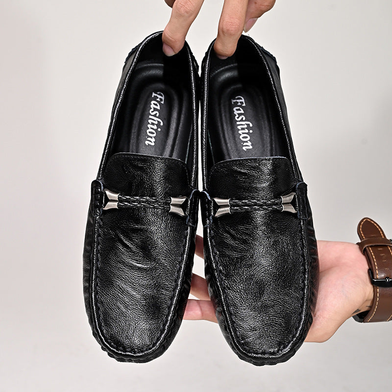 Mens Plus Size Cowhide Casual Shoes | British One Pedal Loafers