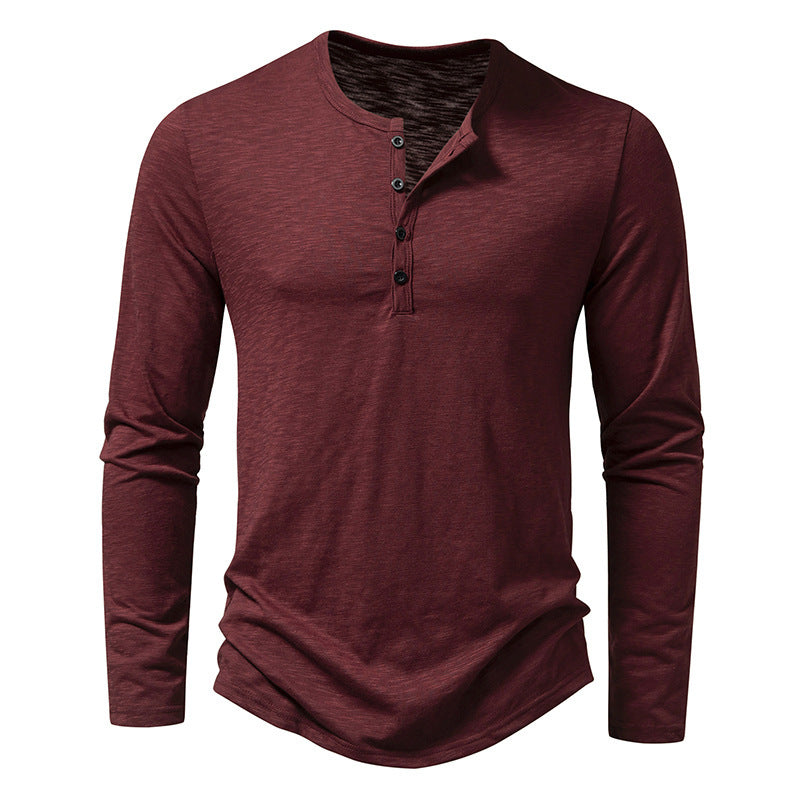 Mens Long Sleeve T-shirt | Button Henry Collar Tops