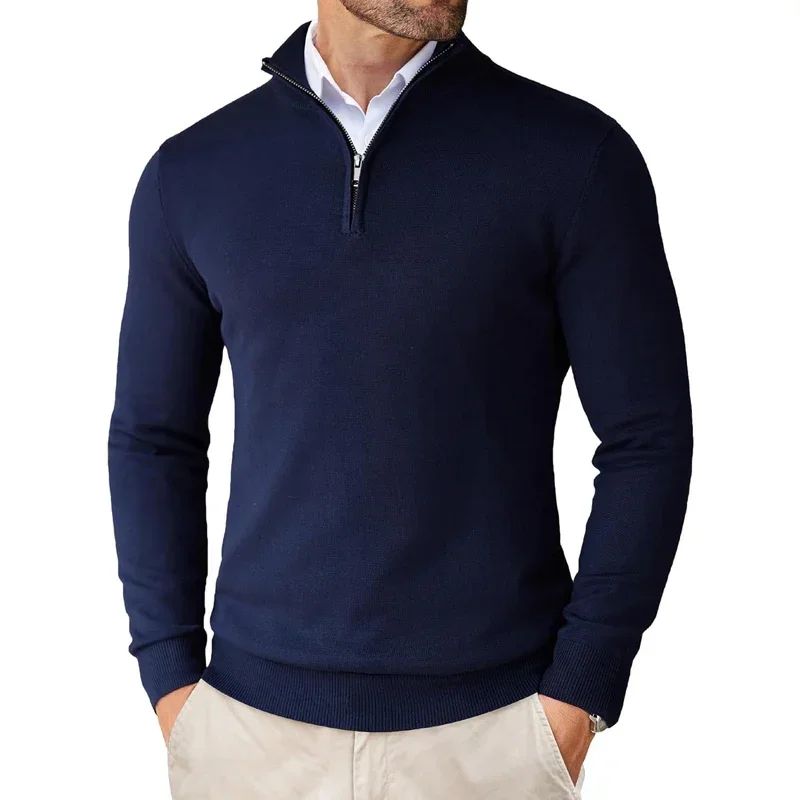 Men's Zipper Polo Ultra Thin Lightweight Long Sleeve Top Casual