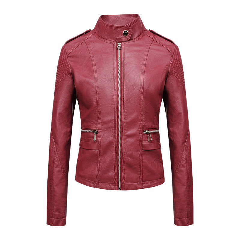 Women's Slim-fit Leather Jacket | Motorcycle Style PU leather Winter Zipper Coat